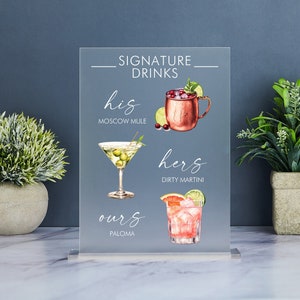 Signature Getränke-Schild, Minimalistische Hochzeit Bar Menü-Schild, Signatur Cocktails-Schild, Benutzerdefinierte Acryl Hochzeit Bar-Schild, His Hers Ours Bar-Schild