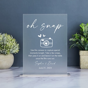 Letrero Oh Snap, letrero de cámara desechable para bodas, letrero de instrucciones para fotografías, letrero de boda minimalista moderno, letrero de boda de acrílico, señalización de bodas