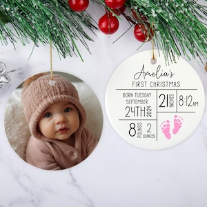 Baby's First Christmas Ornament, Baby Photo Ornament, Personalized New Baby Ornament, Baby Keepsake Ornament, New Baby Birth Stats Ornament