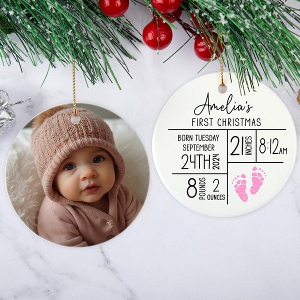 Baby's First Christmas Ornament, Baby Photo Ornament, Personalized New Baby Ornament, Baby Keepsake Ornament, New Baby Birth Stats Ornament