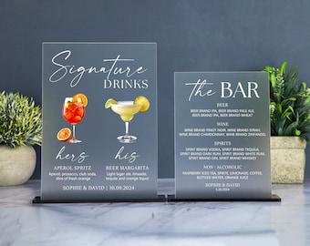 Signature Drinks Sign, Wedding Bar Menu Sign, Signature Cocktails Sign, His and Hers Drinks, Wedding Bar Menu, Wedding Cocktails Menu