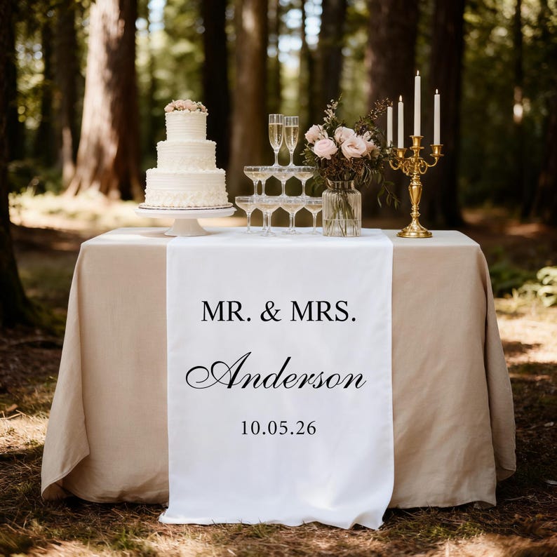 Wedding Table Runner, Fabric Welcome Banner, Personalized Ceremony Sign ...