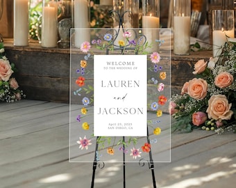 Wildflower Welcome to Our Wedding Sign, Wildflowers Acrylic Wedding Sign, Floral Wedding Welcome Sign, Wild Flowers Wedding Decorations