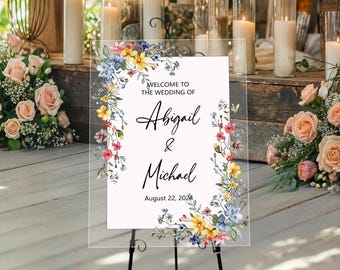 Wildflowers Wedding Welcome Sign, Floral Welcome Wedding Sign, Wedding Decorations, Welcome to Wedding Sign, Acrylic Wedding Signature