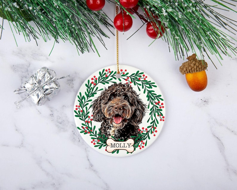 Personalized Dog Ornament With Watercolor Photo & Name, Custom Dog