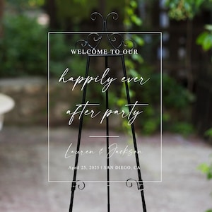 Welcome to Our Happily Ever After Party Sign, Reception Welcome Sign, Personalized Welcome Sign, Minimalist Wedding Welcome Sign, Acrylic