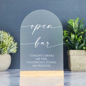 Acrylic Open Bar Sign, Wedding Bar Sign, Modern Minimalist Wedding, Wedding Reception Sign, Arch Acrylic, Alcohol Drink Bar Sign