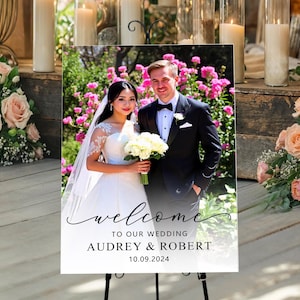 Wedding Welcome Sign with Custom Photo, Photo Wedding Sign, Vertical Acrylic Wedding Sign, Wedding Picture Sign, Wedding Rehearsal Sign