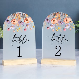 Wildflower Wedding Table Numbers, Frosted Acrylic Table Numbers, Arch Acrylic Table Numbers, Floral Table Numbers, Boho Wedding Decor