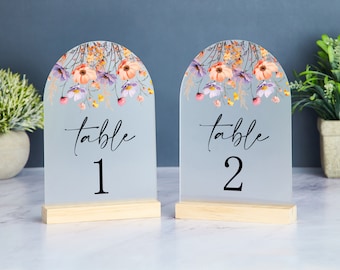 Wildflower Wedding Table Numbers, Frosted Acrylic Table Numbers, Arch Acrylic Table Numbers, Floral Table Numbers, Boho Wedding Decor