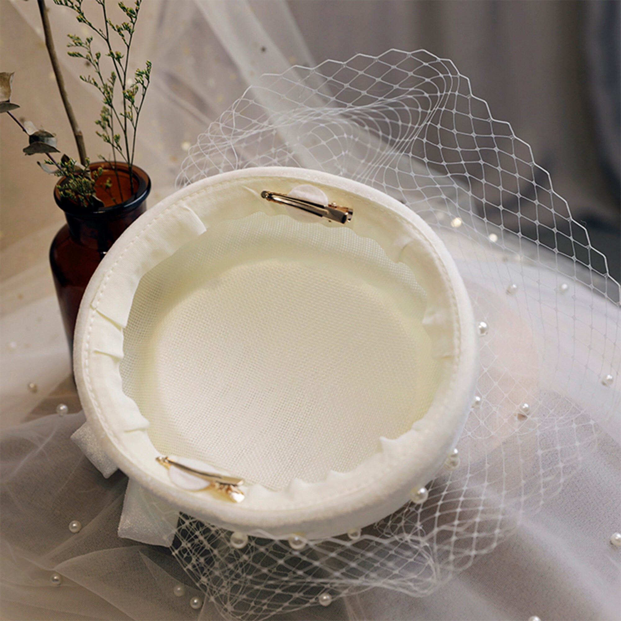 Handmade Pill Box Bridal Fascinator Wedding Hat Face Veil Etsy UK