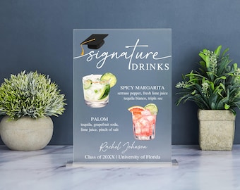 Graduation Signature Drink Sign, Grad Signature Cocktail Sign, Bar Menu, Cocktail Menu, Grad Party Decor, Class of 2025, Custom Acrylic Sign