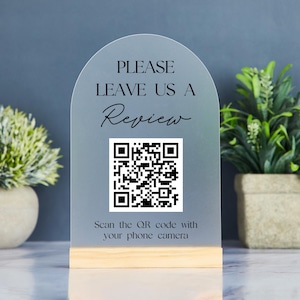 Personalized Business Leave a Review, QR Code Sign, Social Media Display Sign for Business, Google Review, Mini QR Display Sign Acrylic