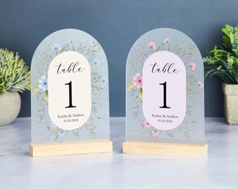 Wildflower Wedding Table Numbers, Frosted Arch Acrylic Table Numbers, Floral Table Numbers, Boho Wedding Table Decor, Bridal Shower