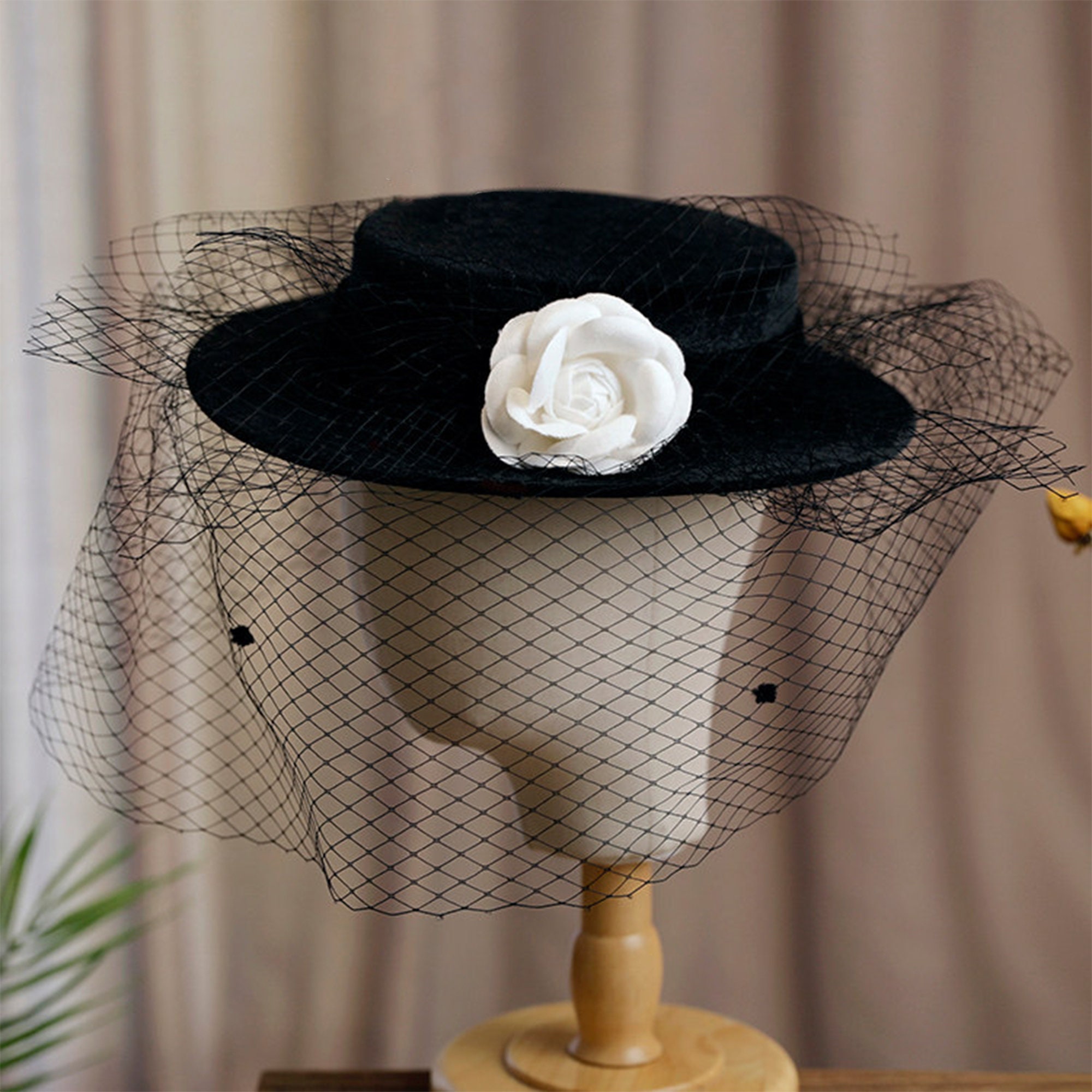 Black Velvet Hat with Veil Wedding Hat with Lace Fascinator | Etsy
