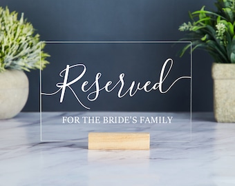Reserved Sign Wedding, Reserved Table Sign, Acrylic Wedding Signs, Wedding Reception Table Decor, Reserved Seats Sign, Custom Acrylic Sign
