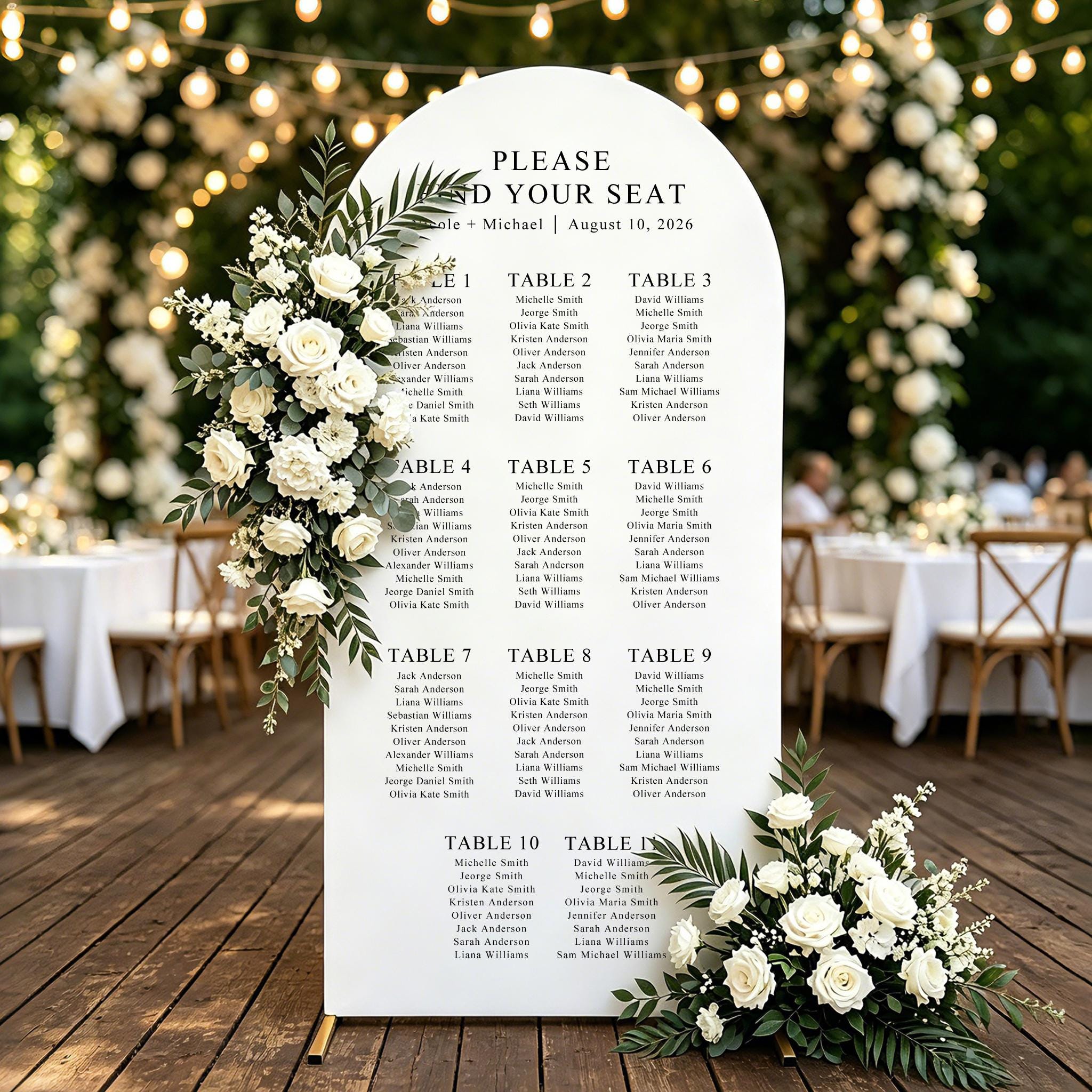 Arch Wedding Seating Chart Fabric Banner, Custom Name Table Assignment ...