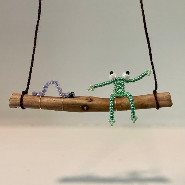 Frog and Inchworm Friends on a Swing