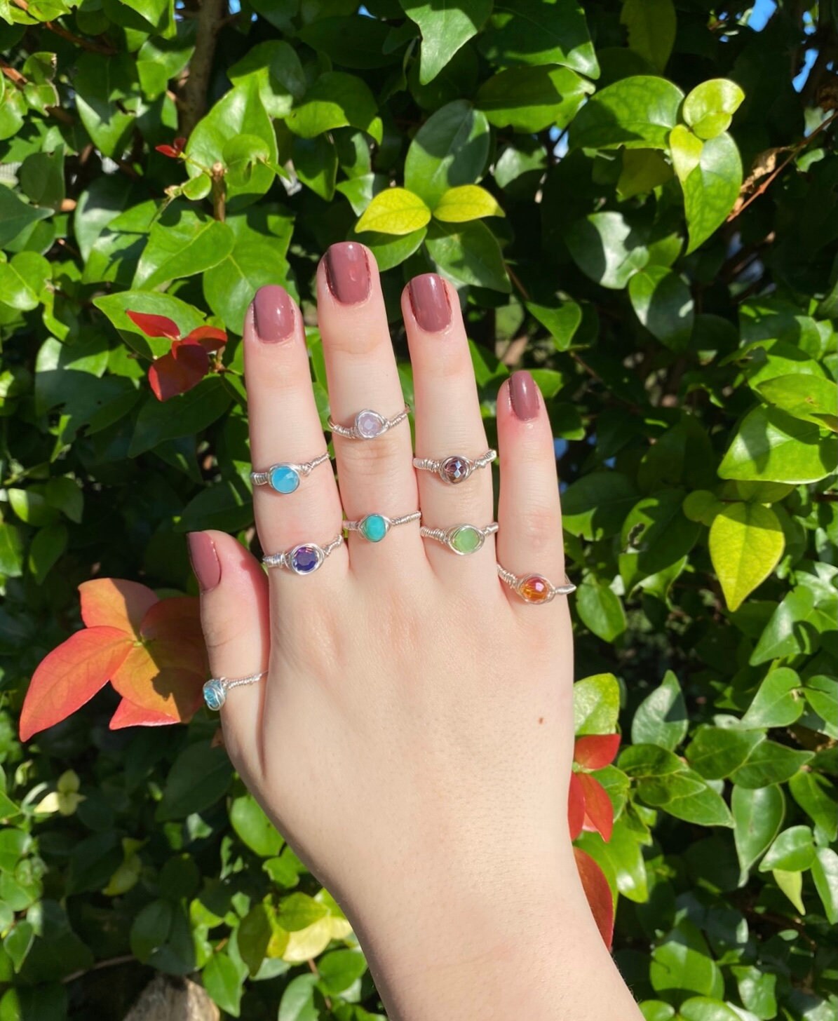Non-Tarnish Silver Crystal Wire Rings