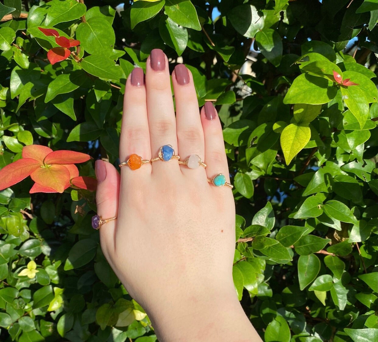 Non-Tarnish Gold Gemstone Wire Rings