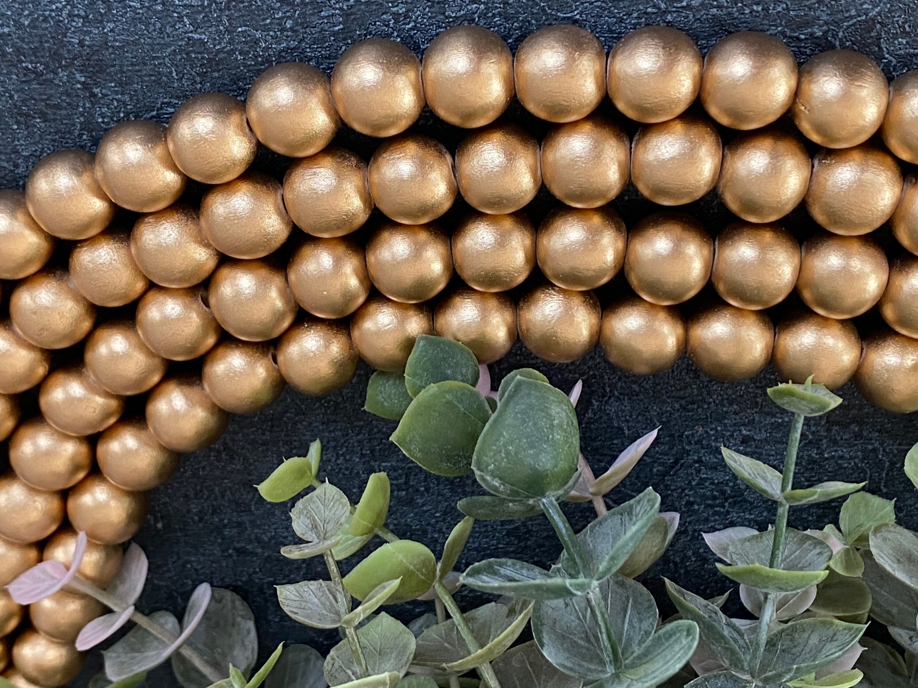 Large Wooden Beads Metallic Gold Wooden Beads Gold Paint Etsy
