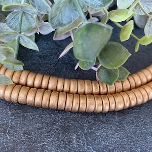 Gold Wooden disc beads, metallic gold wooden beads, Gold Pucalet beads, wooden beads, size 8x4mm,qty 40 beads