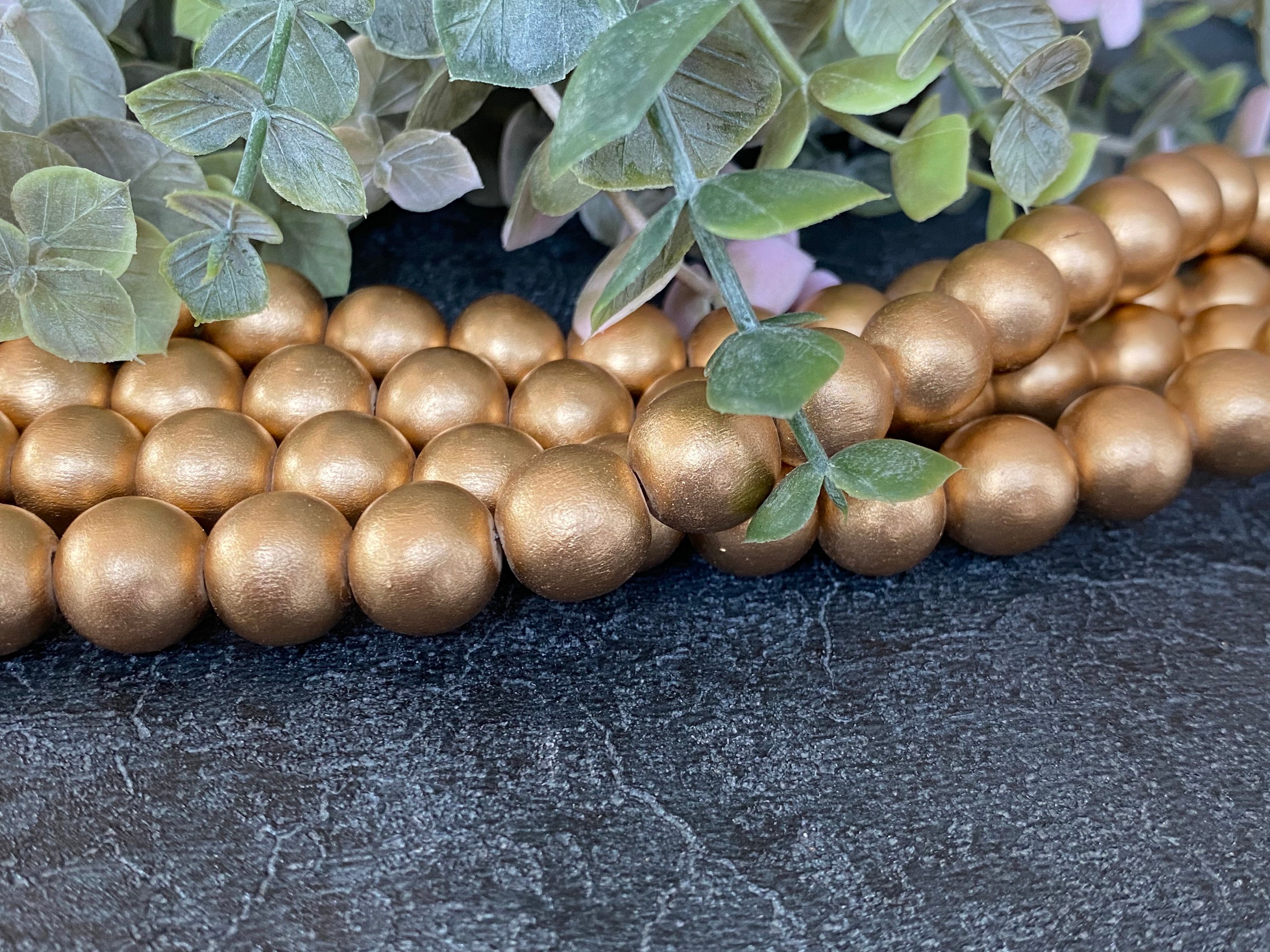 Large Wooden Beads Metallic Gold Wooden Beads Gold Paint Etsy
