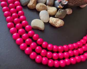 Perles en bois, perles de bois fuchsia, taille 8 mm, brin de 16 pouces