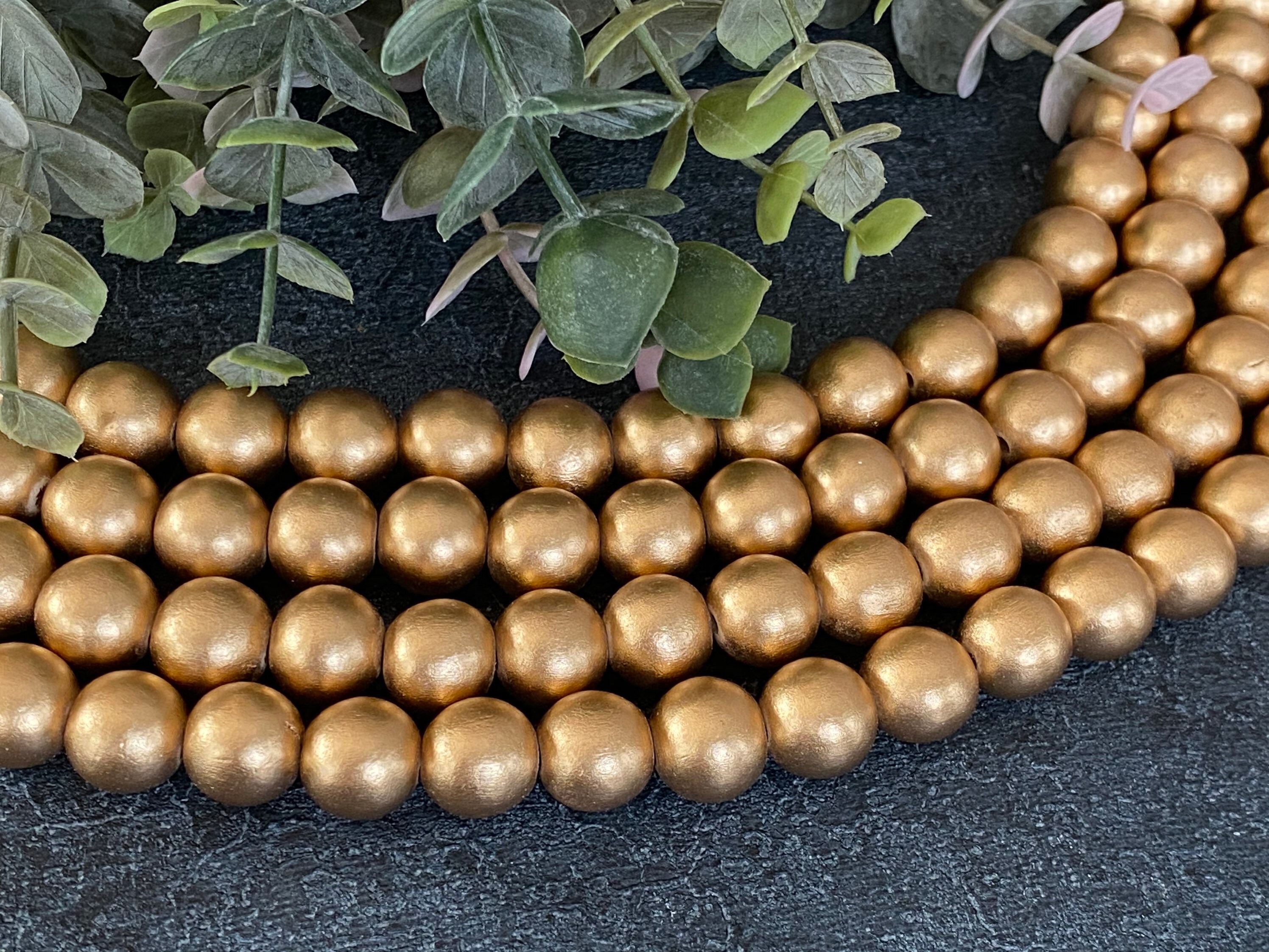 Large Wooden Beads Metallic Gold Wooden Beads Gold Paint Etsy