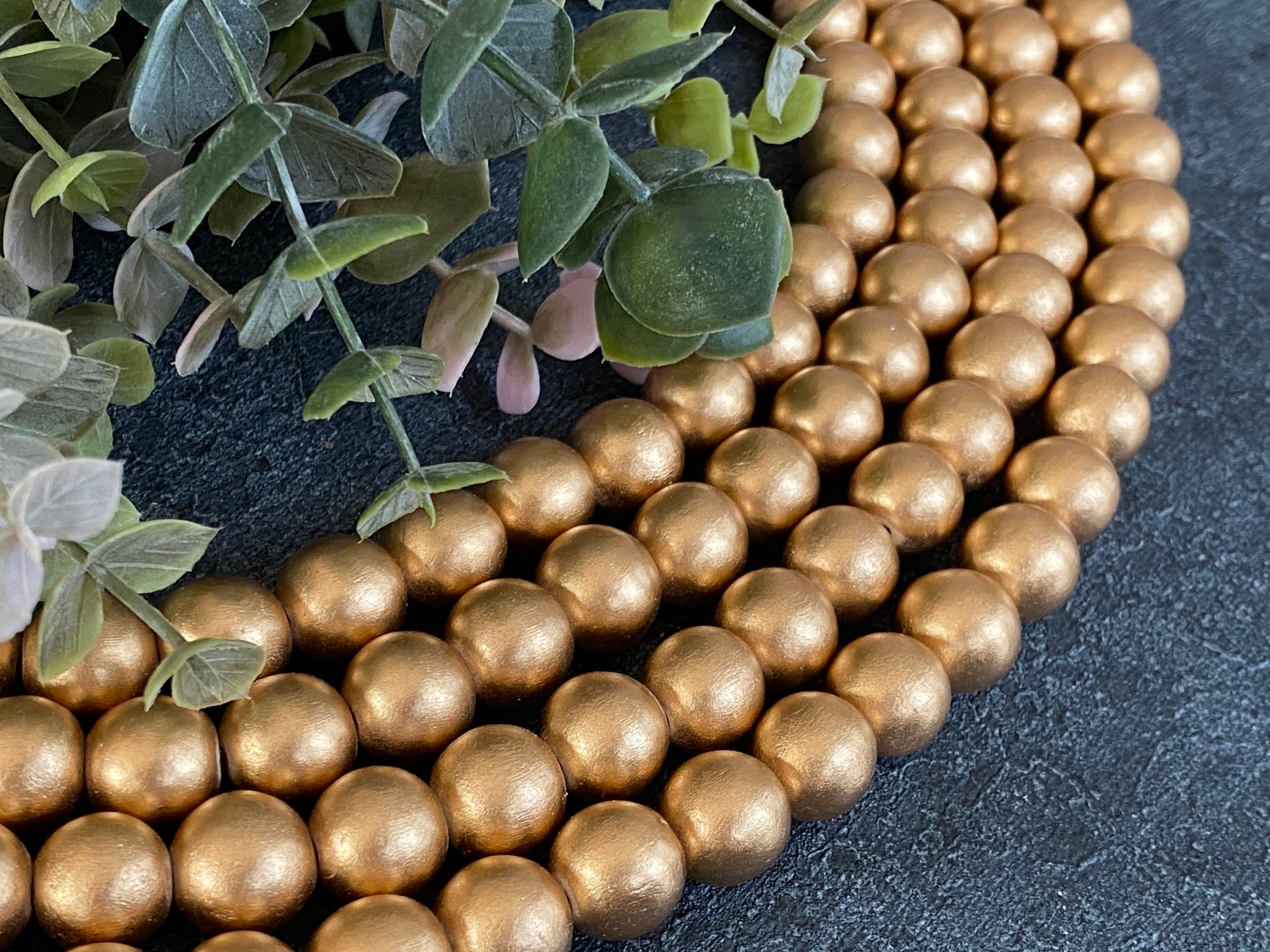 Large Wooden Beads Metallic Gold Wooden Beads Gold Paint Etsy