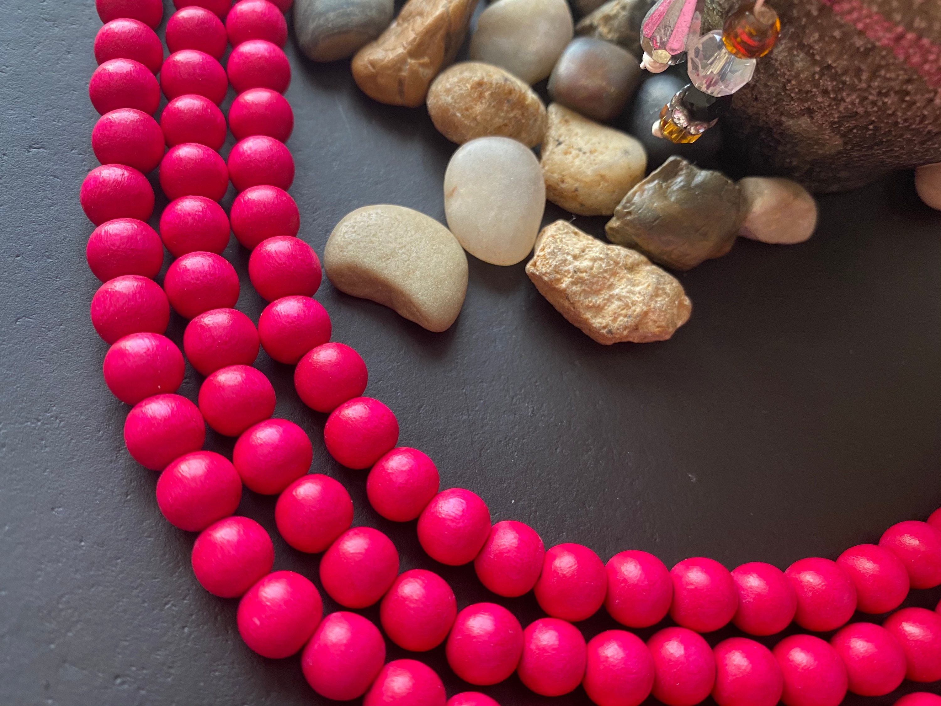 Cuentas de madera cuentas de madera fucsia tamaño 8mm hebra | Etsy