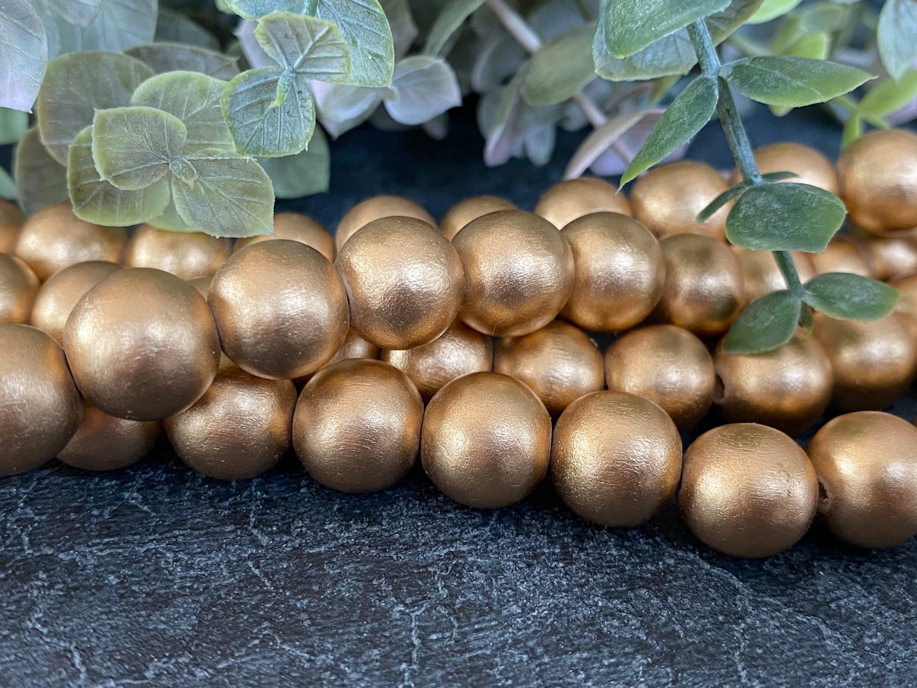 Large Wooden Beads Metallic Gold Wooden Beads Gold Paint Etsy