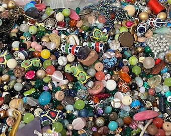 Bead soup, Grab bag, jewelry supplies, bead destash lot, czech glass beads, mixed beads, metal, wood beads