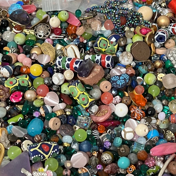 Bead soup, Grab bag, jewelry supplies, bead destash lot, czech glass beads, mixed beads, metal, wood beads