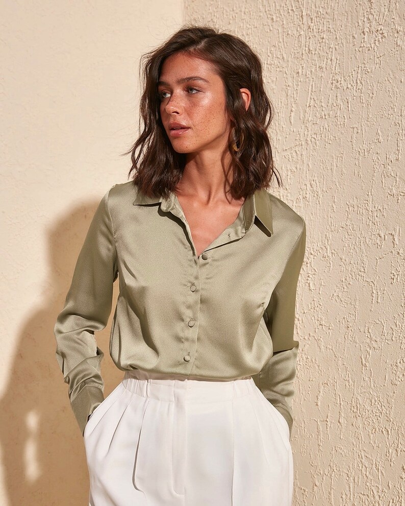 Women's Satin Shirt Mint Shirt Mint Satin Shirt Etsy UK