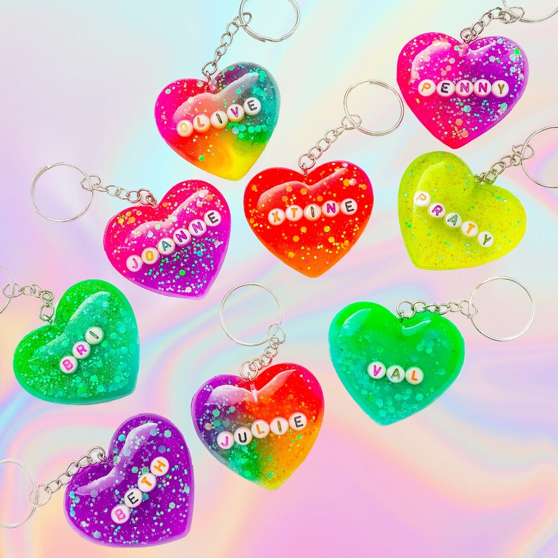 Custom Resin Heart Keychain Etsy