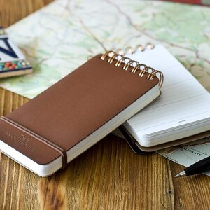 Midori Grain Leather Notepad, pocket-size memo pad, ruled and blank, with Spanish recycled leather cover, Dark Brown, 100 sheets/pad