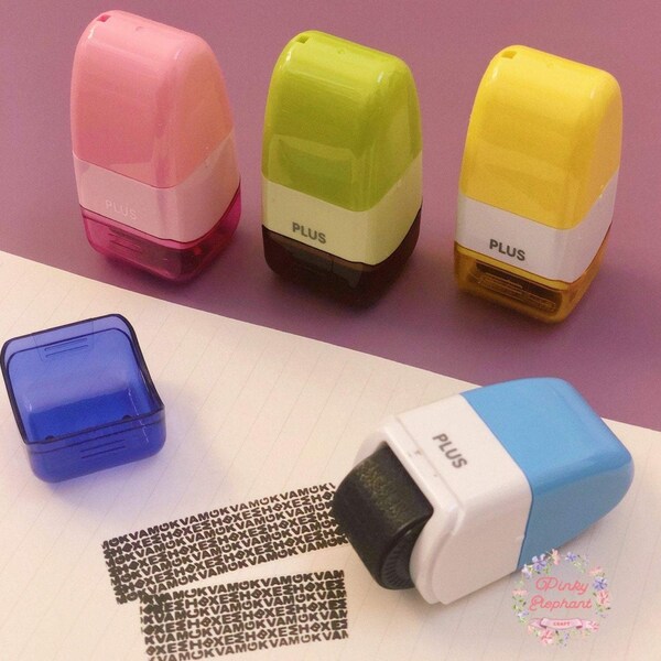 PLUS Identity Protection Roller Stamp, ID guard self-ink stamp, prevent identity theft, mark up on address, multiple colors, 15mm wide