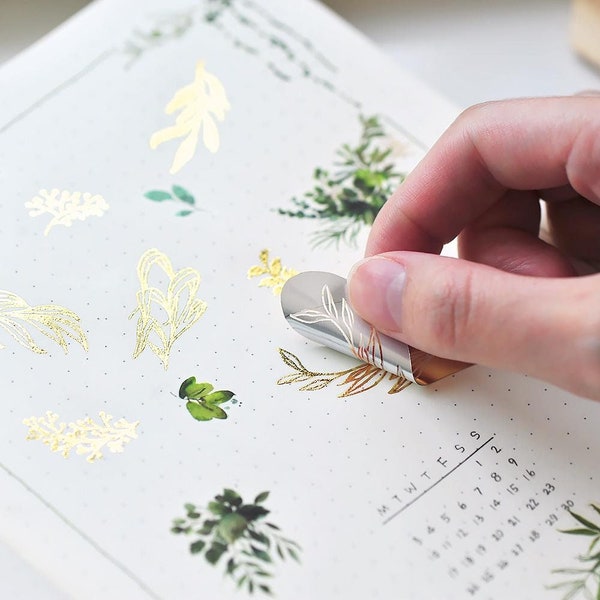 MU Gold Foil Print-On Stickers No.02 Leaves, 1 sheet/packet