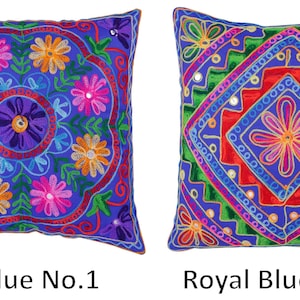 Indian Cushion Covers Suzani Embroidered Mirrors Boho Case Takiya 40x40 CM 16"x16" Square Kashmiri Takiya Home Décor - Cover Only image 3