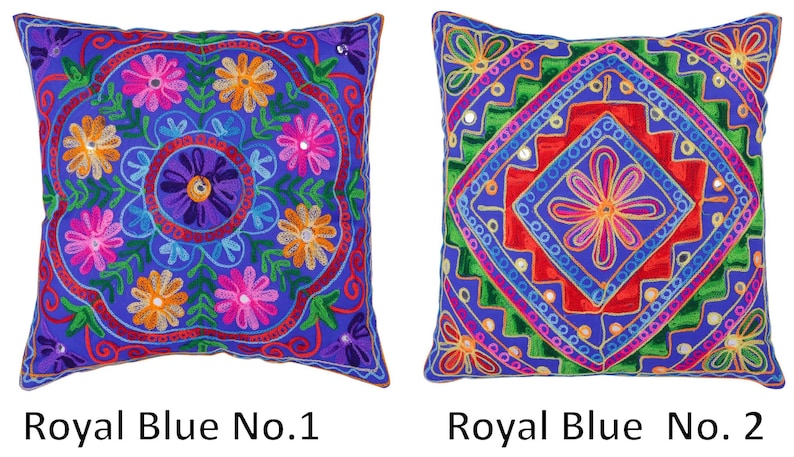 Indian Cushion Covers Suzani Embroidered Mirrors Boho Case Takiya 40x40 CM 16"x16" Square Kashmiri Takiya Home Décor - Cover Only image 3