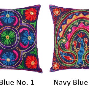 Indian Cushion Covers Suzani Embroidered Mirrors Boho Case Takiya 40x40 CM 16"x16" Square Kashmiri Takiya Home Décor - Cover Only image 2