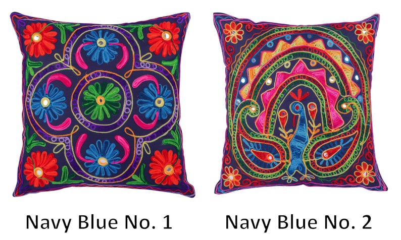 Indian Cushion Covers Suzani Embroidered Mirrors Boho Case Takiya 40x40 CM 16"x16" Square Kashmiri Takiya Home Décor - Cover Only image 2