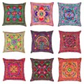 Indian Embroidered Cushion Cover 60 x 60 CM Multicolour Suzani Mirror Mandala Boho Cotton Pillow Case Square for Sofa couch Home Decor