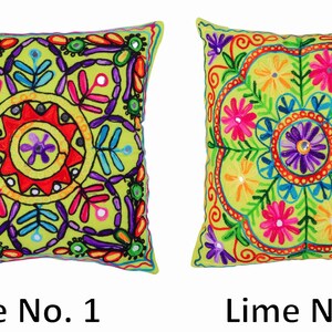 Indian Cushion Covers Suzani Embroidered Mirrors Boho Case Takiya 40x40 CM 16"x16" Square Kashmiri Takiya Home Décor - Cover Only image 7