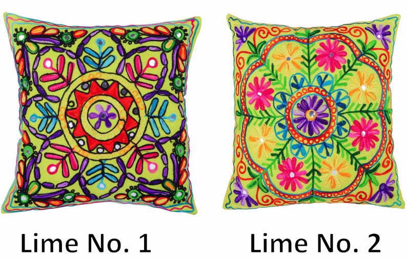 Indian Cushion Covers Suzani Embroidered Mirrors Boho Case Takiya 40x40 CM 16"x16" Square Kashmiri Takiya Home Décor - Cover Only image 7