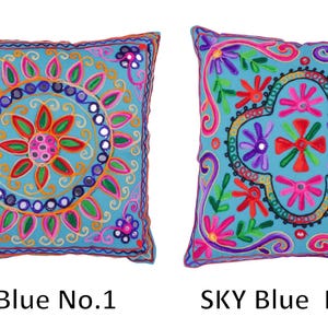 Indian Cushion Covers Suzani Embroidered Mirrors Boho Case Takiya 40x40 CM 16"x16" Square Kashmiri Takiya Home Décor - Cover Only image 8