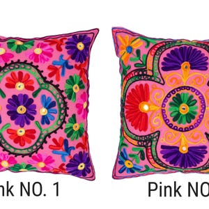 Indian Cushion Covers Suzani Embroidered Mirrors Boho Case Takiya 40x40 CM 16"x16" Square Kashmiri Takiya Home Décor - Cover Only image 9