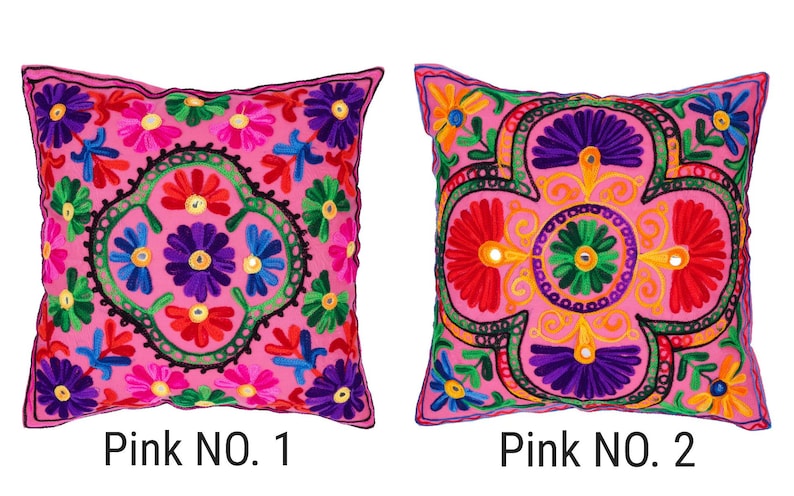 Indian Cushion Covers Suzani Embroidered Mirrors Boho Case Takiya 40x40 CM 16"x16" Square Kashmiri Takiya Home Décor - Cover Only image 9
