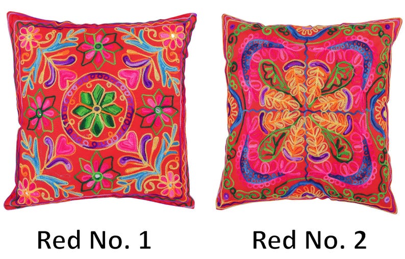 Indian Cushion Covers Suzani Embroidered Mirrors Boho Case Takiya 40x40 CM 16"x16" Square Kashmiri Takiya Home Décor - Cover Only image 4